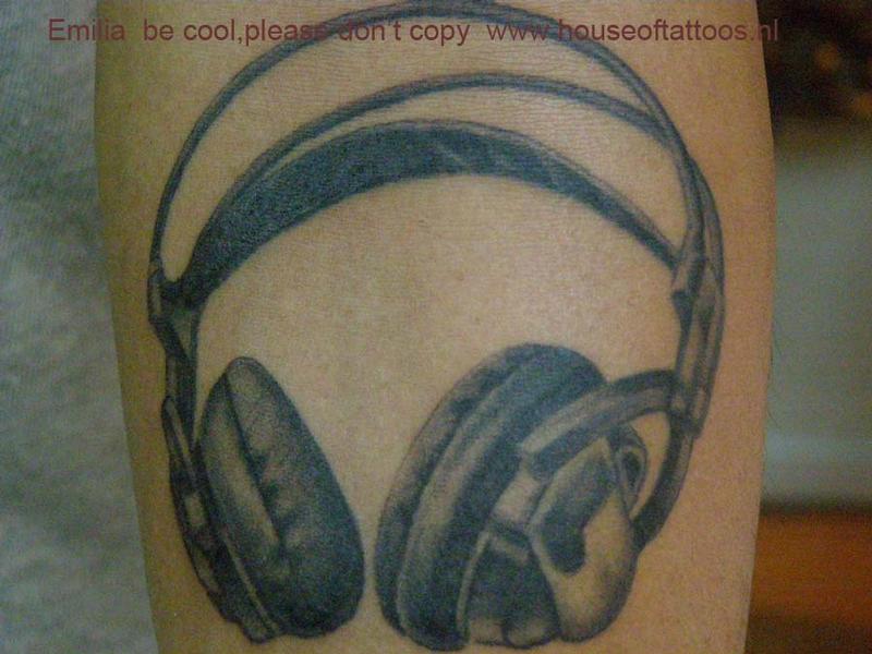 Black and Grey Headphone Tattoo by Emilia Drzewucka TattooNOW